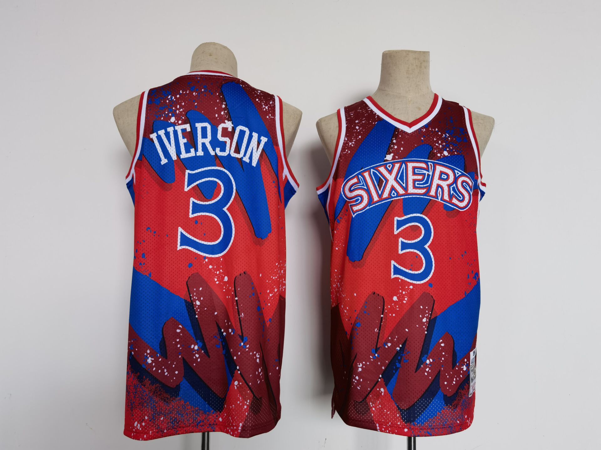 Men Philadelphia 76ers 3 Iverson Red Hip hop version 2022 NBA Jersey